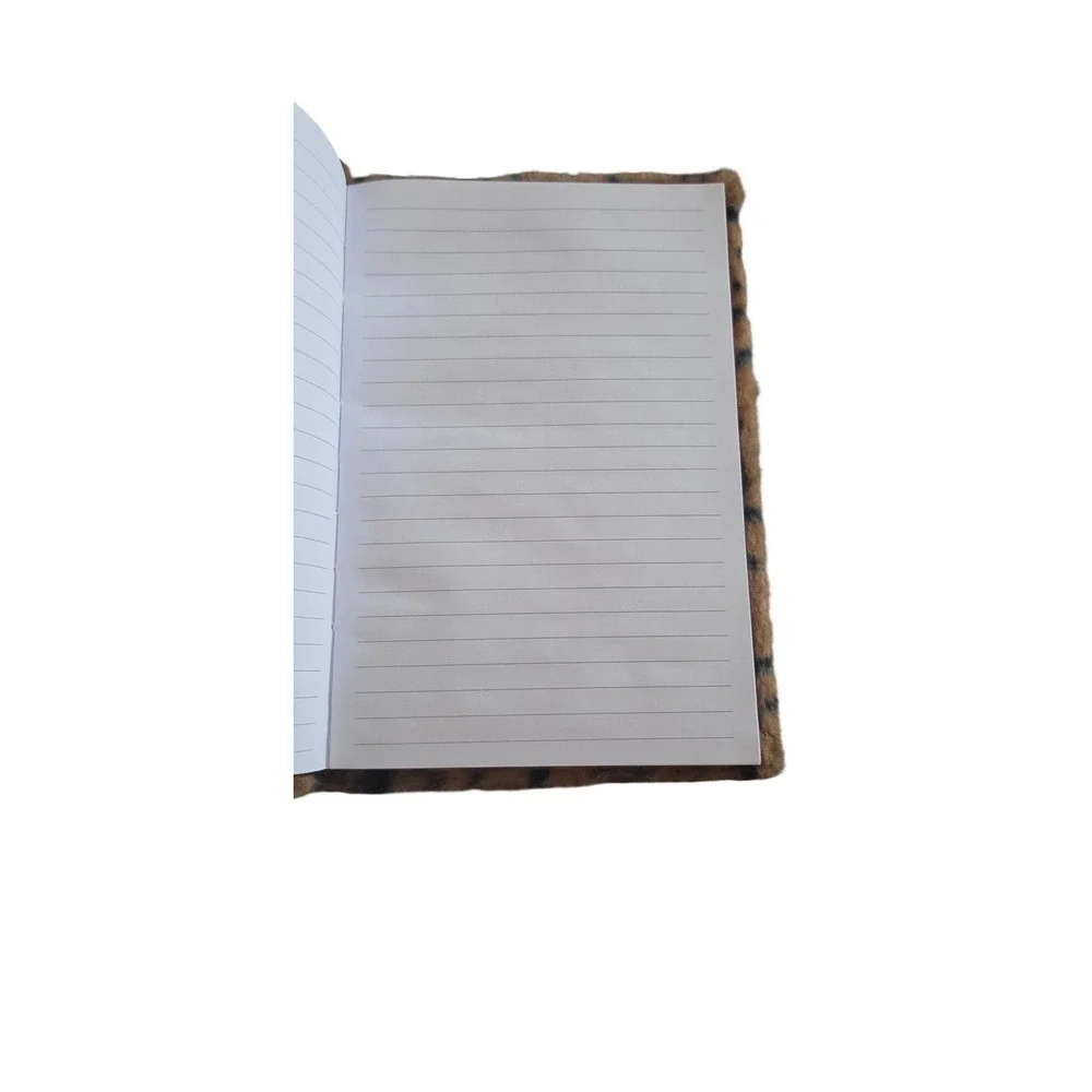 New Plush Leopard Cat Notebook Fuzzy Animal Print Lined Journal Kids Stationery